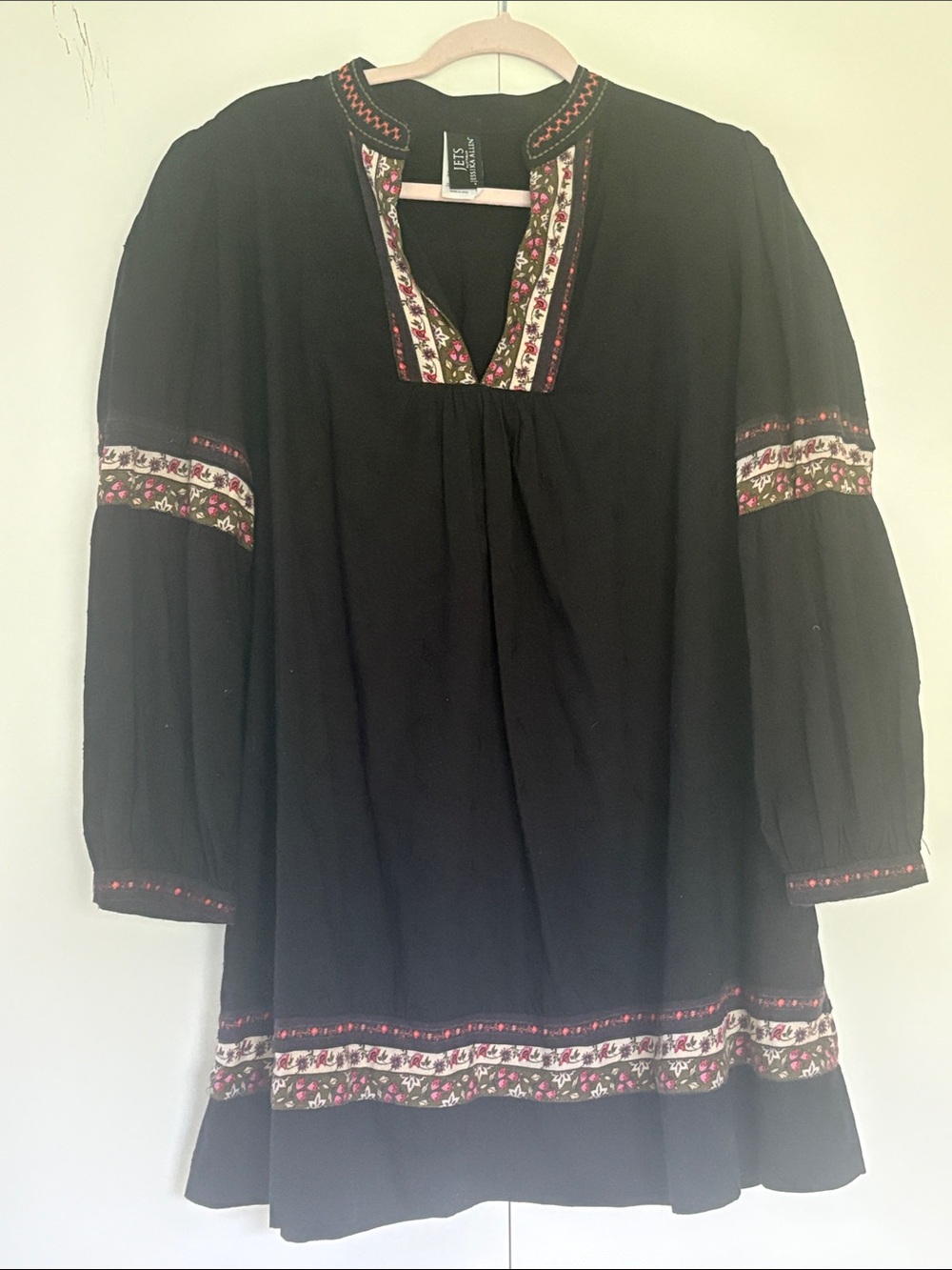 Jets by Jessika Allen Embroidered Black Boho dress 8